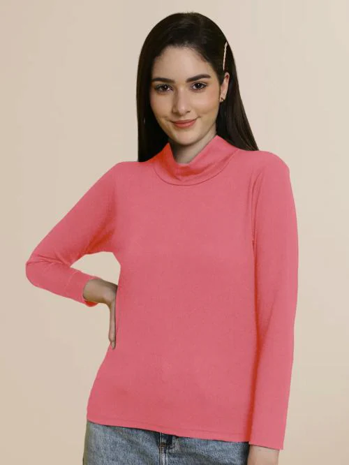 Fabflee Women’s High Neck Rib Knitted Long Sleeves Tops For Women | ribbed top | tops for womens | tops | womens top | crop tops for women | brown crop tops for women