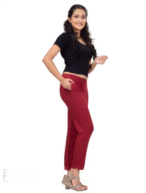 Imago Maroon Women Cotton Lycra Pencil Pant Kurti Pant /cigarette Pant suitable for formal and casual wear