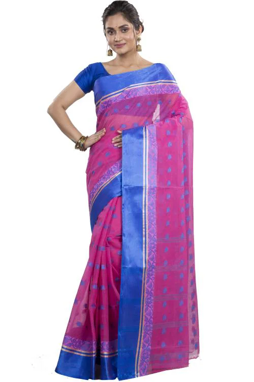 Buy DipDiya Women Pure Cotton Sukla Velvet Designing Bengali Woven Tant