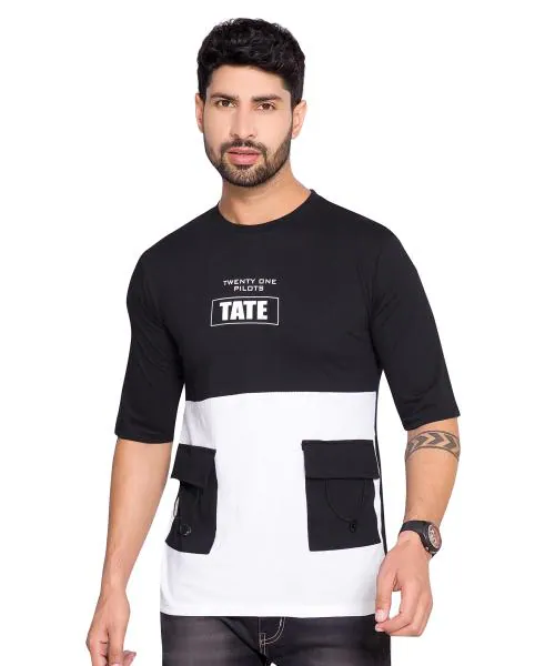 Pepp N Hagg Men White 100 Percent Cotton Three Fourth Sleeve Round Neck T-Shirts (L)