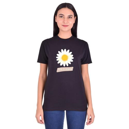 Snug24 Sunflower Graphic Cotton T-Shirt for Women (Size, L)