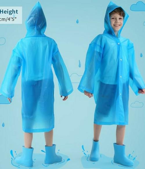 INFISPACE Kid's Reusable EVA Rain Poncho Raincoat| Rain Jackets Long with HoodEva Boys Blue I Color Raincoat pack of 1