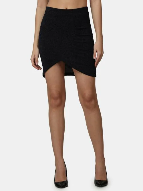 Popwings Casual Navy Blue Shimmer Solid Sarong Mini Skirt For Women | Women Latest Design Skirt | Women Stylish Skirt | Skirts For Women Western Wear