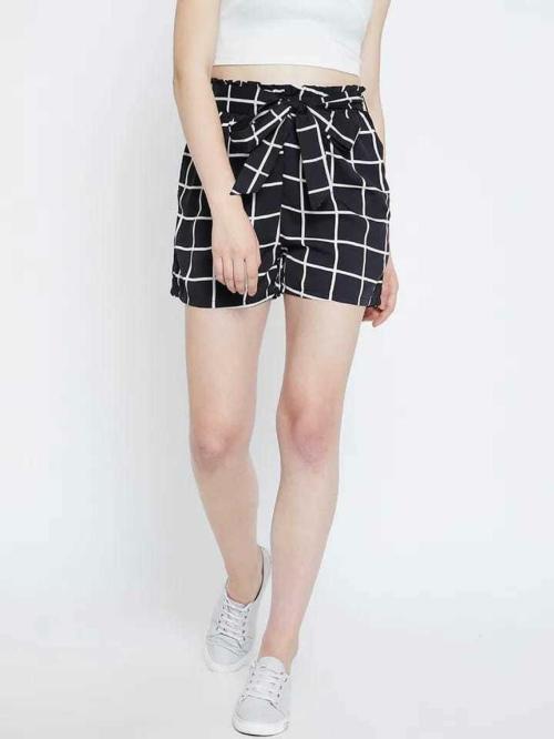 Shirak Serving Princess Women Black Checkered Crepe Boxer Shorts