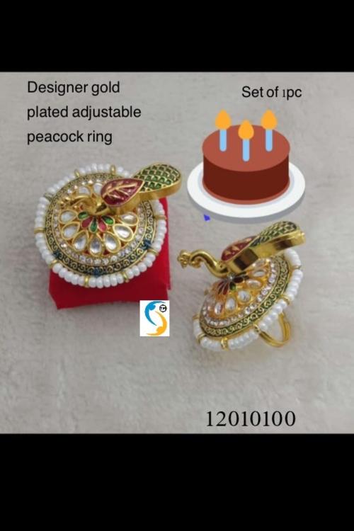 shrinathji imitationKUNDAN STONE PEACOCK FINGER RING. Adjustable Gold