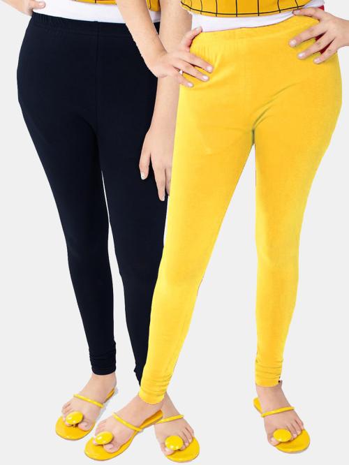 Tik Tok Wears Girls Multicolor Solid Cotton Lycra Blend Pack of 2 Leggings