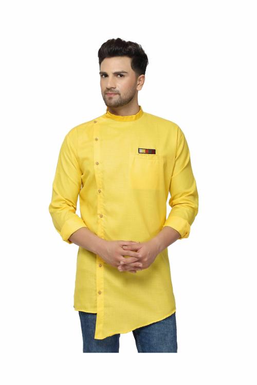 Buy RYLEN Men's Yellow Short Kurta Pure Cotton, Designer Kurta, Stylish