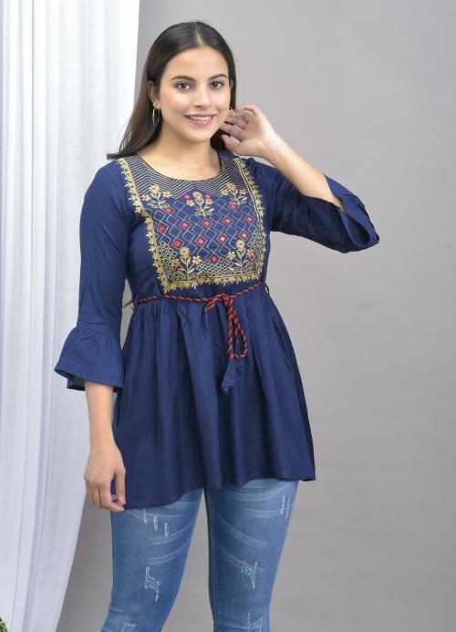 Maquien Womens Rayon Embroidered Top