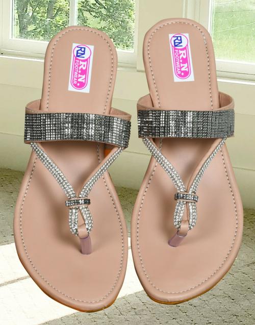 R.N FOOTWEAR Women's Casual Slipper Sandal For Women Comfortable Peach Sandals flats for women (UK7)