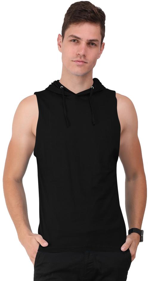 THE BLAZZE Men's Black Cotton Hooded Sleeveless Gym Tank Gym Stringer Tank Top Muscle Gym Bodybuilding Vest T-Shirt