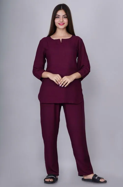 Bachuu Women Purple Cotton Solid Night Suit (XXL)