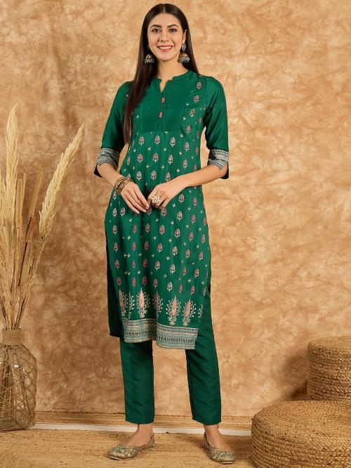 Ziyaa Women's Green Poly Silk Kurta