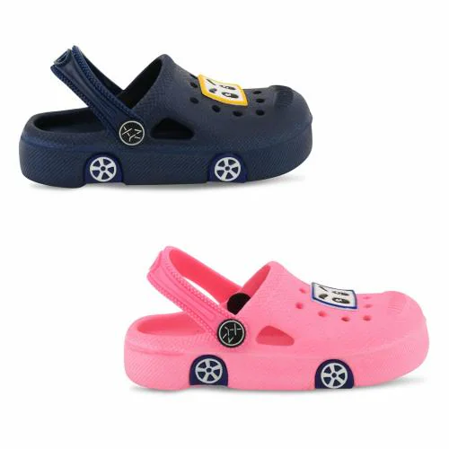 SMARTOTS Dailywear Unique & Stylish Car Model Casual Clogs with Back Strap for Kids- Blue/Pink