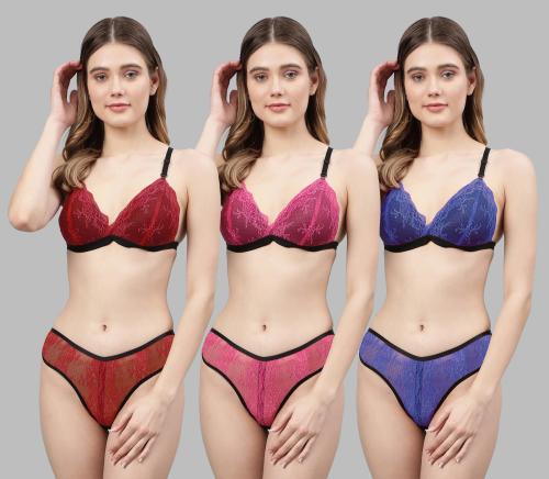 Aamarsh Women's Red,Pink,Blue Net Bra Panty Set for Lingerie Set Undergarments/Nightwear/Hot & Seexy for Couples Honeymoon Set/First Night/Anniversary