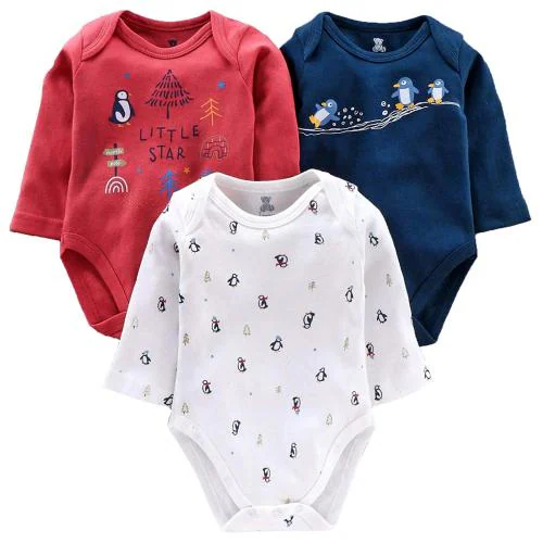 I Bears Full Sleeves Onesies Rompers for Baby Boys and Baby Girls made of 100% Cotton Bodysuit Set(Red,White,Dark Blue 6-9 months) Pack of 3