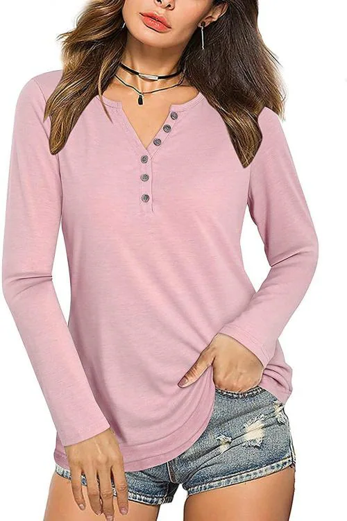 Boldwink Womens Pink Cotton Half Sleeves Cross Neck Soft T-Shirt