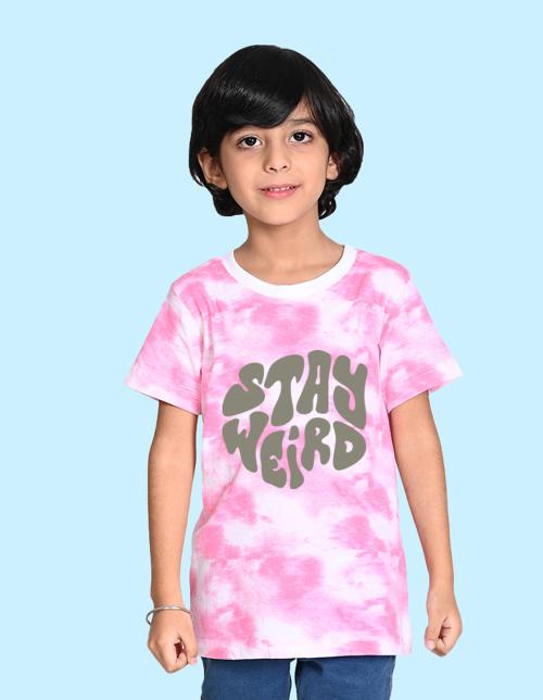 Nusyl boys stay weird printed pink tie & dye t-shirt