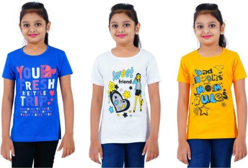 SAN TEE Girls Multicolor Pure Cotton Printed Pack of 3 T-Shirt (10-11 Y)