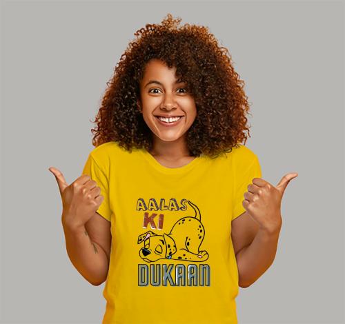 Estaban Women Yellow Aalas Ki Dukan Graphic Print Polyester T-Shirt