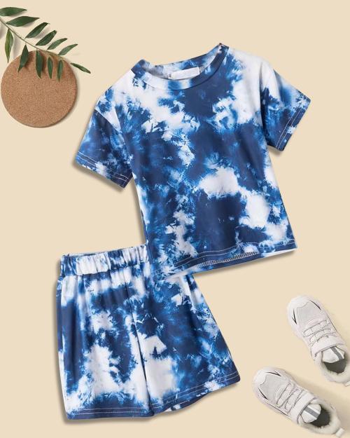 MISS AYSE Kids Boy's Printed Cotton Short Sleeve Lightweight Regular Wear T-Shirt & Shorts Set