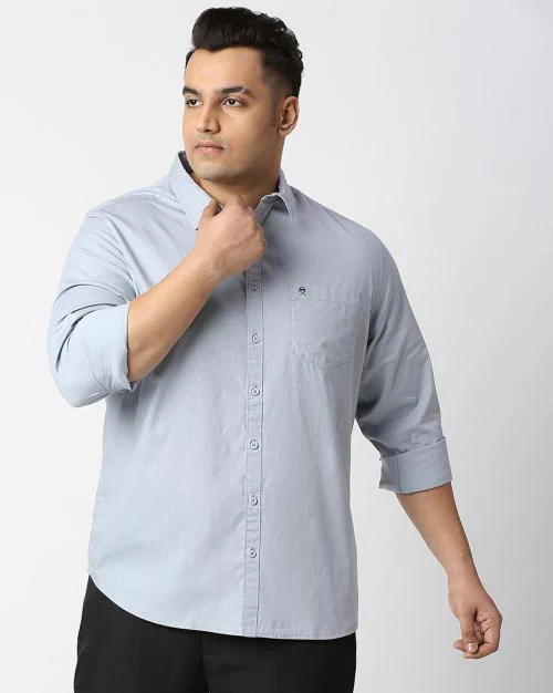 Thomas Scott Men Grey Cotton Shirt With Patch Pocket (6Xl)