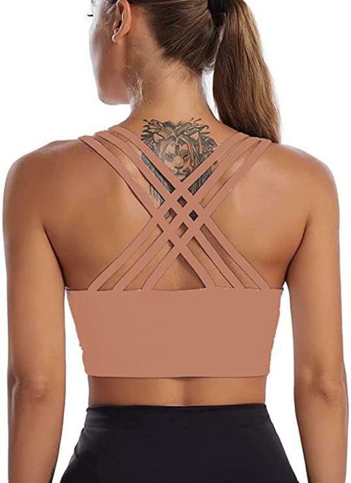 SHAPERX Women Crop Top Sport Bra (28 Till 34) (B, Light Orange)