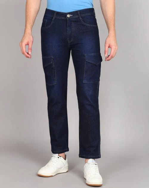 Dakwins Men New Stylish Dark Blue Cargo Jeans Pant (DKW-BL-CRG-6P-102)