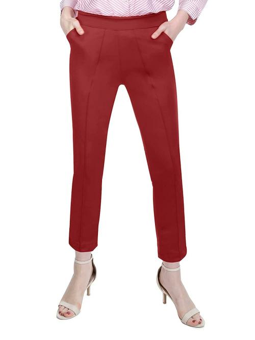 Plus Size Women Red Solid Cotton Trouser