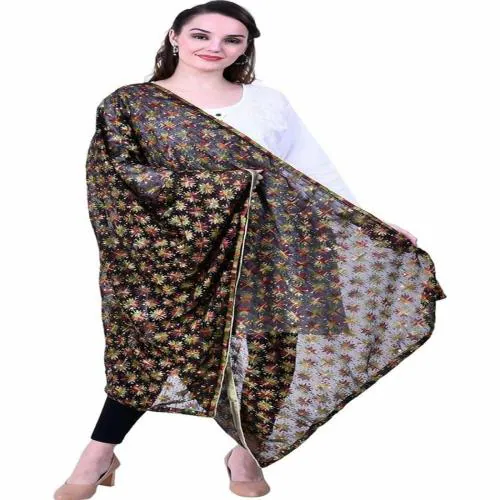 KAPS Women's Embroidered Phulkari Chiffon Dupatta/chunni/phulkari/phulkari for women heavy (black)