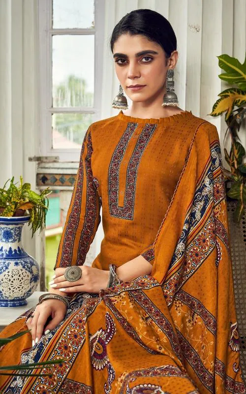 Buy THE JAZZBAAT Women's Woolen Pashmina Dobby Printed Unstitch