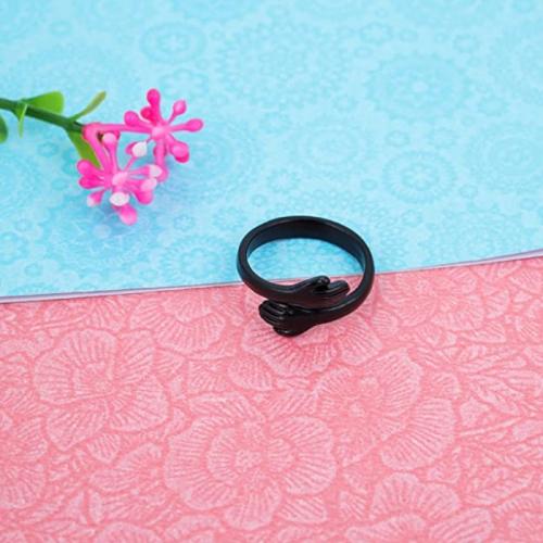 AJS Rings Black Ring Resizable Fine Jewelry Loop Couple Rings Hands Hug Shaped For Women
