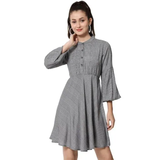 Buy ANGOORI FASHION Stylish Cotton Short Sleeve Checkered Knee Length