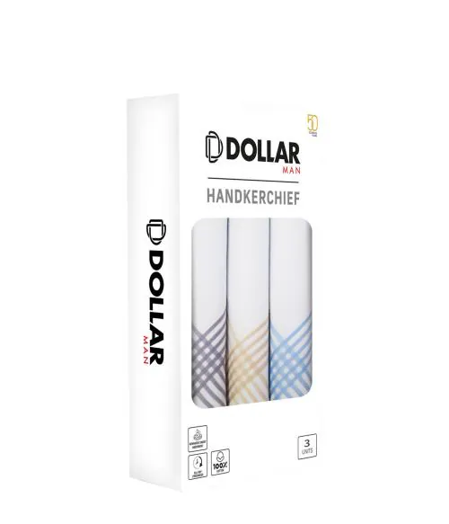 DOLLAR Men's White Solid 100% Cotton Pack of 3 Handkerchiefs