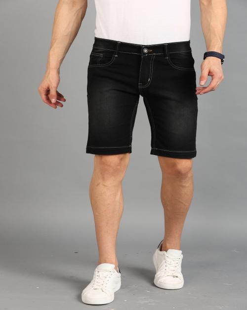 Dakwins Men Solid Denim Black Shorts(DKW-MS-BK)
