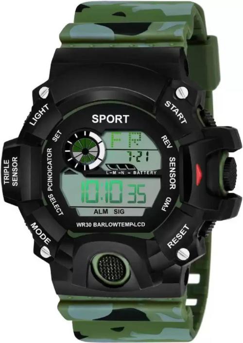 Qaliba Digital Green Dial Green Strap Watch For Boys And Girls