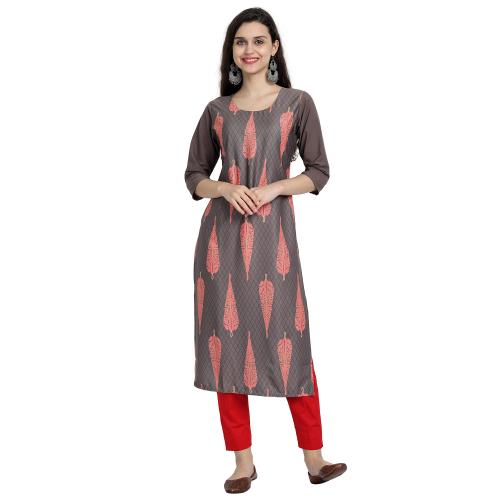 1 Stop Fashion-Women's Crepe Grey Color Digital Print Straight Kurta.