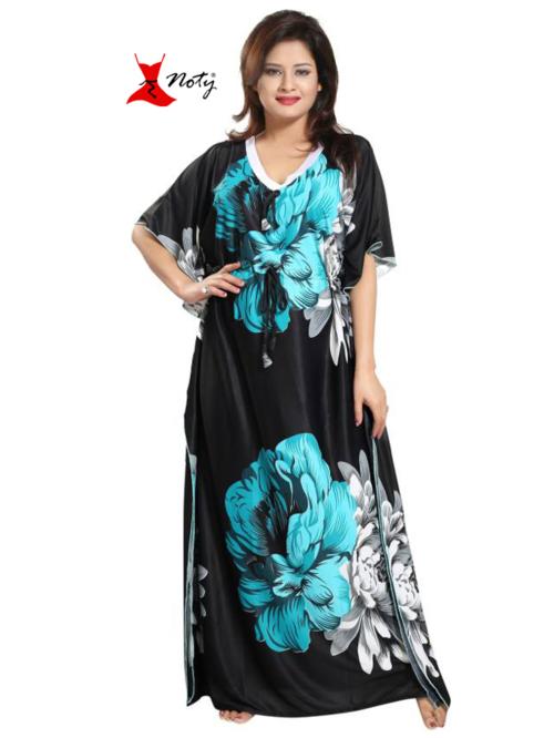 Noty Women's- Kaftan/Nighty/Maxi/Gown- Serena Fabric- Floral Print (Green Black, 3XL)