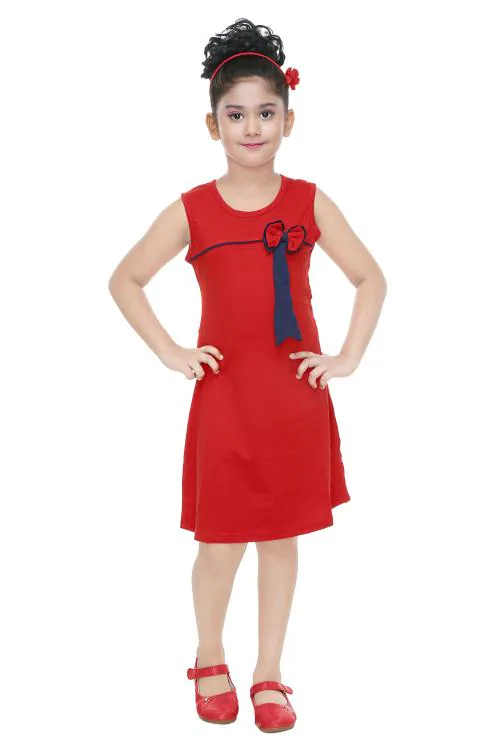 Yashvi Trends 100% Cotton Hosiery Aline Red Frock For Girls Sleevless