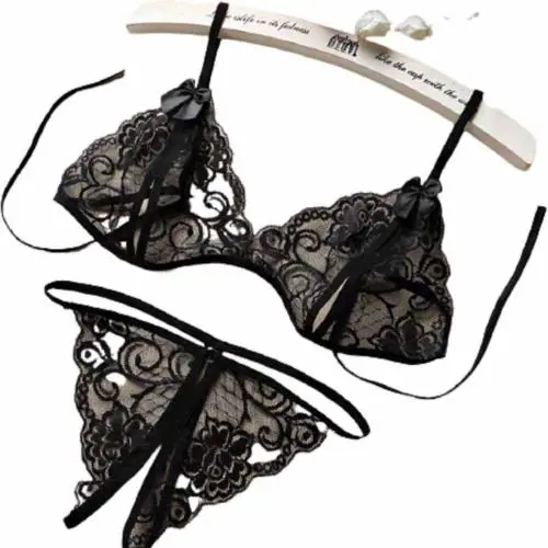 BELLEVINO Bra Panty Night Dress/Nightwear/Night Suit/ Babydoll Night Dress/Nighty In Black Color