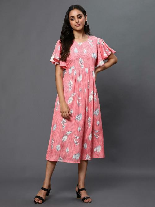 Vaani Creation Women Pink Printed Crepe Maxi Dress (M)