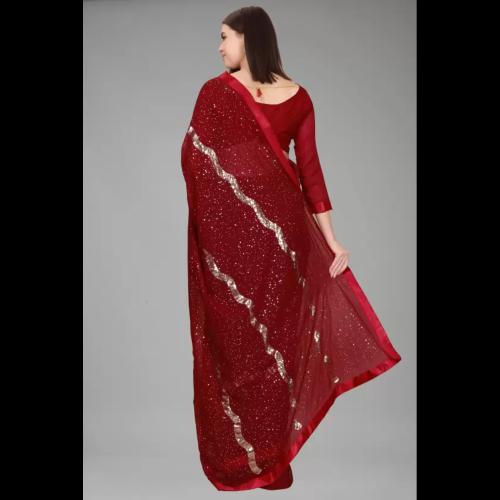 KANISHKA ENTERPRISES Embroidered Bollywood Georgette Saree (Red)
