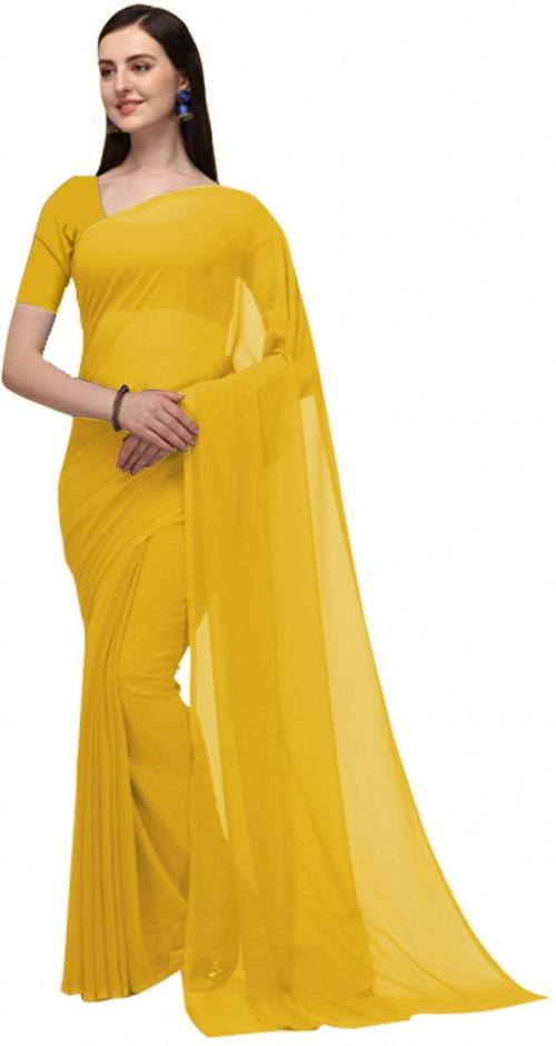 IrisTheStudio Women Yellow Georgette Solid, Plain Daily Wear Saree - Sa644