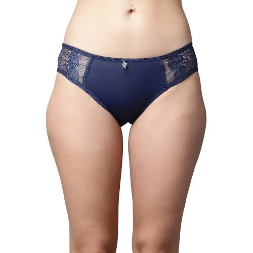 PrettyCat Women Blue Embroidered Lace Mid Rise Sexy Bikini Panty