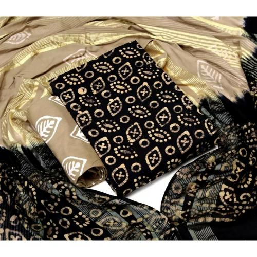 EXONIC Unstitched Pure Cotton Salwar Suit Material Printed-BALCK-BEIGE