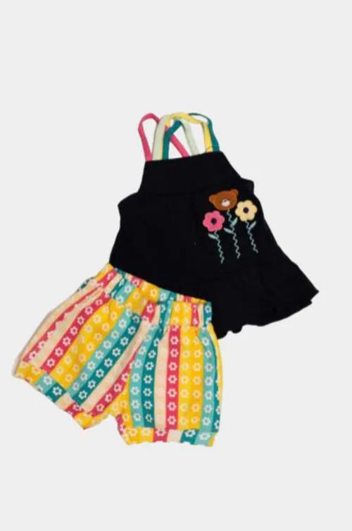 U R CUTE Cotton Baby Girls Colorful Hot Pant With Black Top Set, 0-6 Months