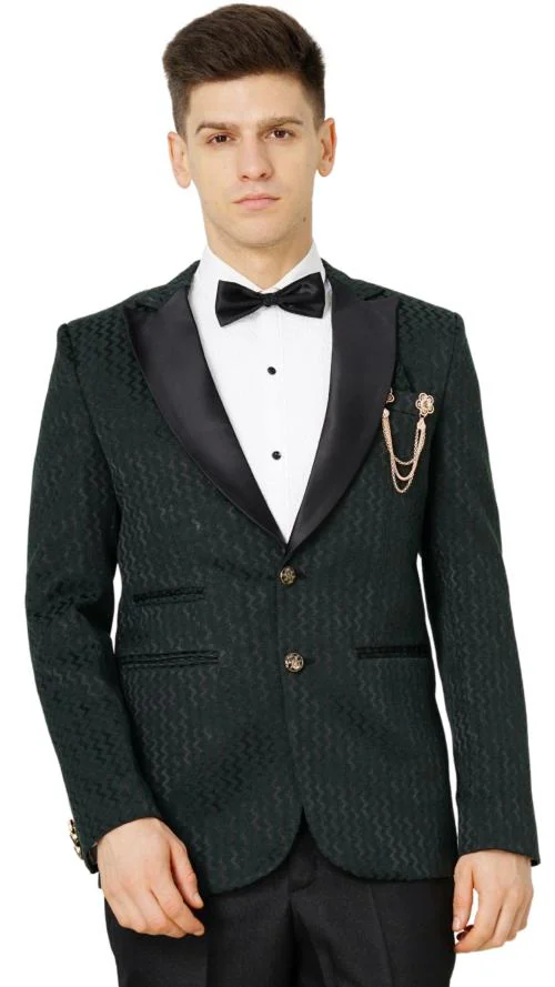 MR. DULHA Single Breasted Blazer Slim Fit Solid Suit Self Design Formal Party Blazer, Ethnic Wear, Wedding Wear, Office Wear, Engagement Blazer Suit For Men, Blazer For Metting, Fancy Suit For Men-BLACK-XL