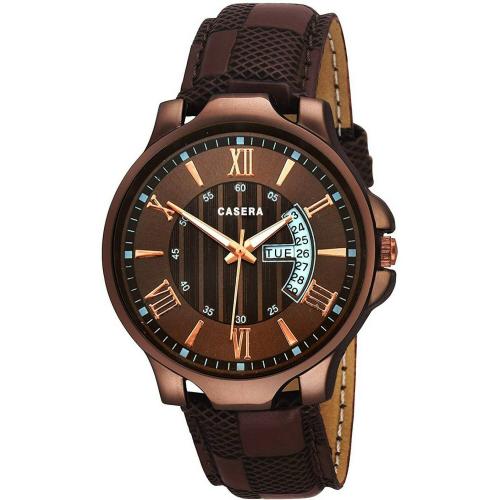 Casera New Stylish Round Brown Dial and Leather Strap Analog Watches for Men