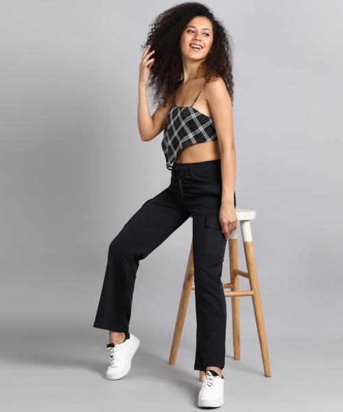 Black Casual High-Waisted Parallel Cargo Trouser Pants for Women -699 - 3XL / Black