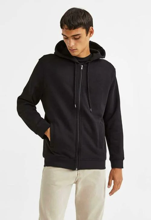 MOSAJC Men Black Solid Cotton Hoodies
