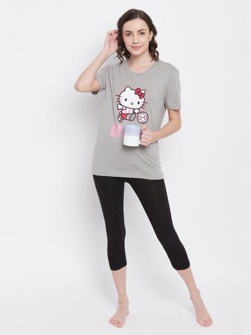 Clovia Women's Grey Graphic Print Cotton Single T-shirt